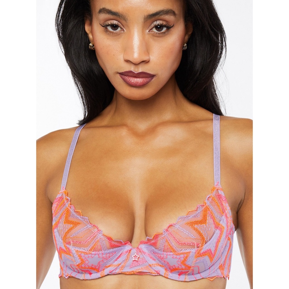 New Savage Fenty Shining Star Embroidered Half Cup Plunge Bra Size 32DD